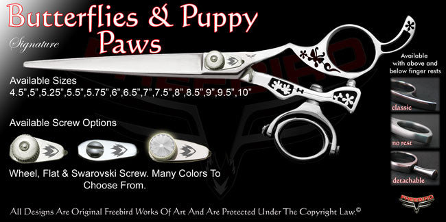 Butterflies & Puppy Paws Double Swivel Thumb Signature Grooming Shears