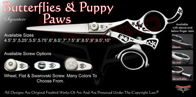 Butterflies & Puppy Paws Double Swivel Thumb Signature Hair Shears