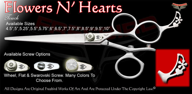 Flowers N' Hearts 3 Hole V Swivel Touch Grooming Shears