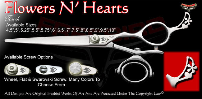 Flowers N' Hearts Double V Swivel Touch Grooming Shears